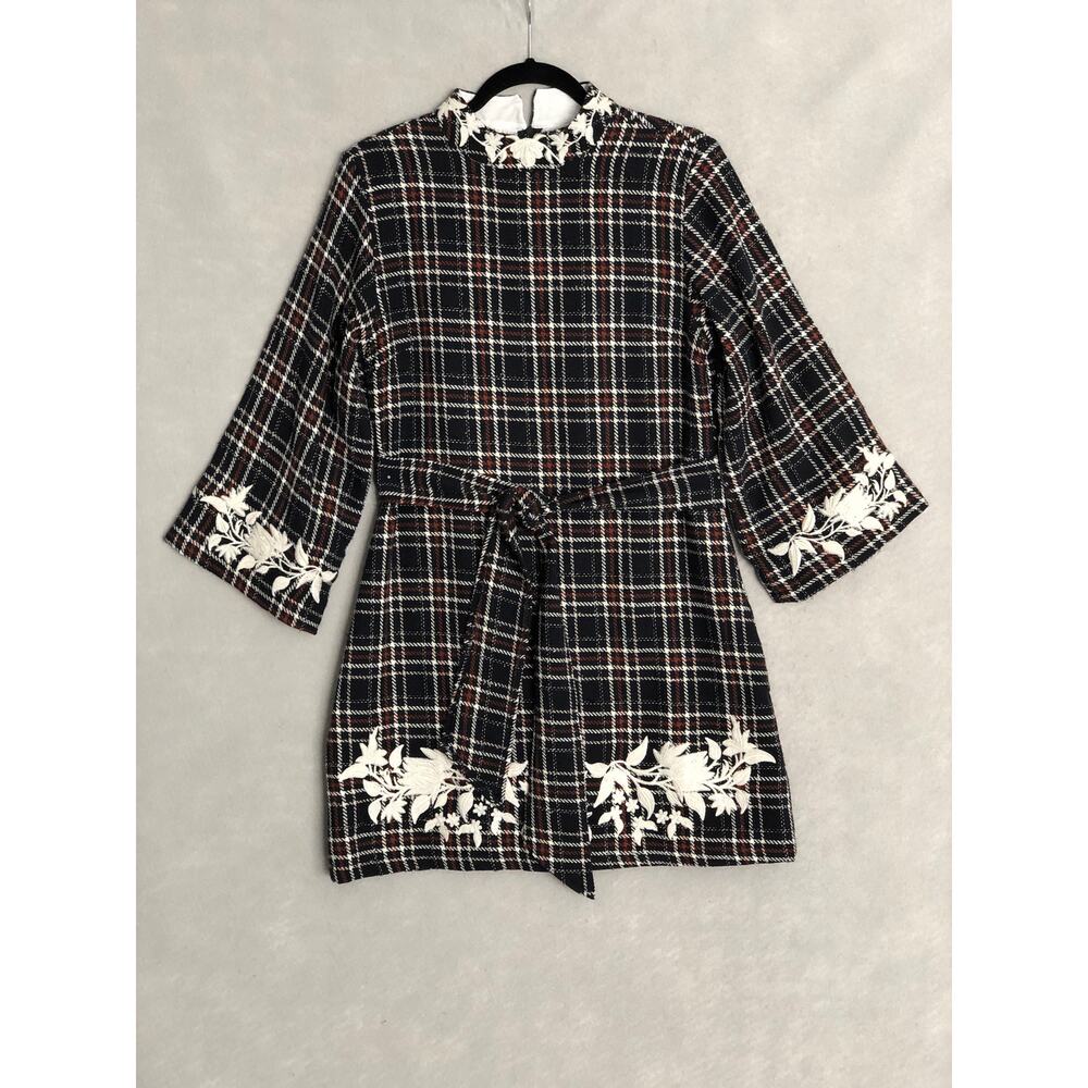 Famn Mon Layla Tweed Dress Navy Plaid Women's Medium NEW